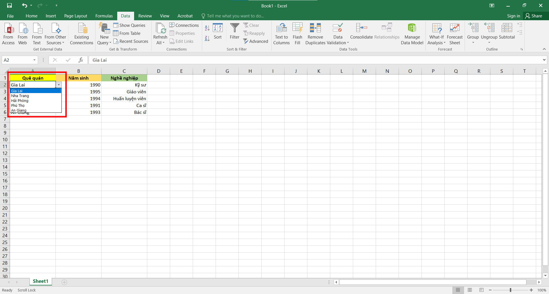 Cách tạo Drop List trong Excel bằng Data Validation - bước 4