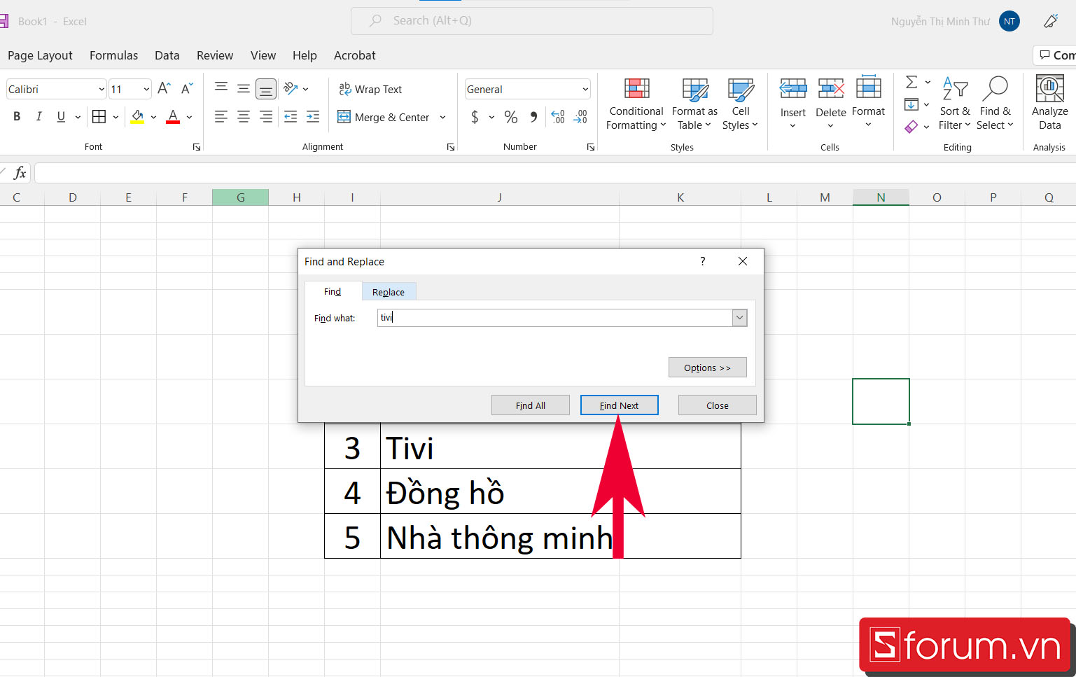 Cách tìm kiếm nhanh trong Excel bằng Find - bước 2