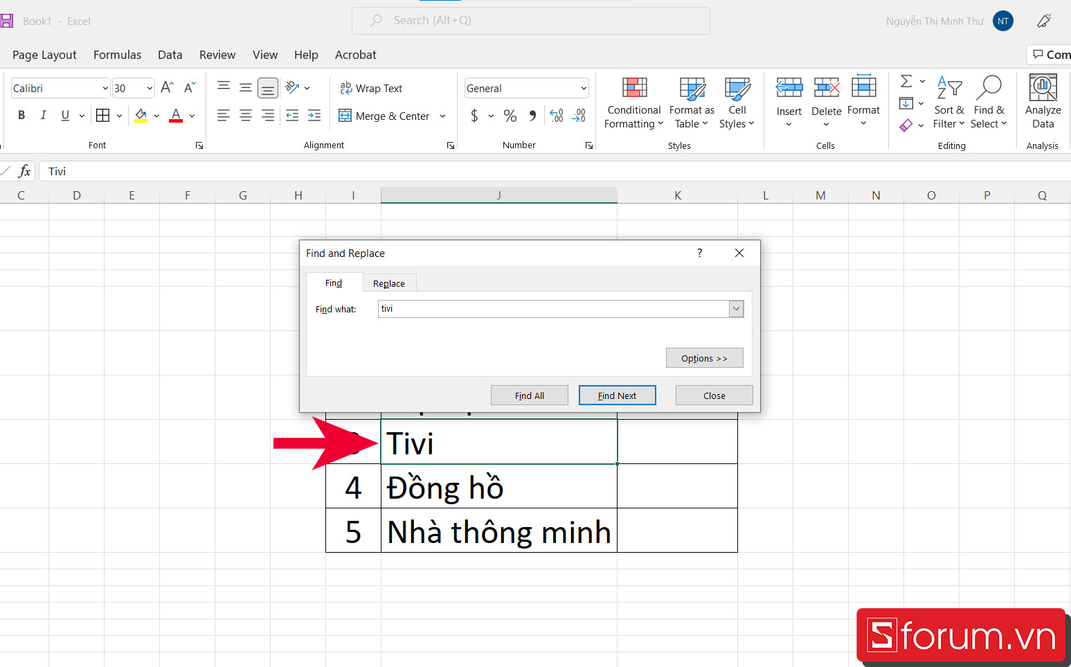 Cách tìm kiếm nhanh trong Excel bằng Find - bước 3