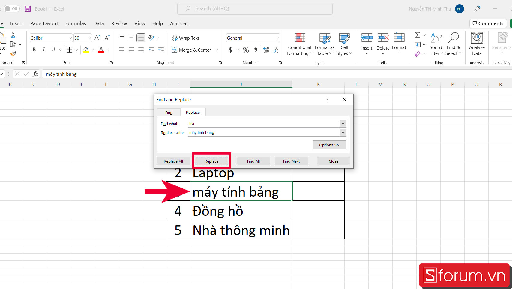 Cách tìm kiếm và thay thế trong Excel bằng Replace - bước 2