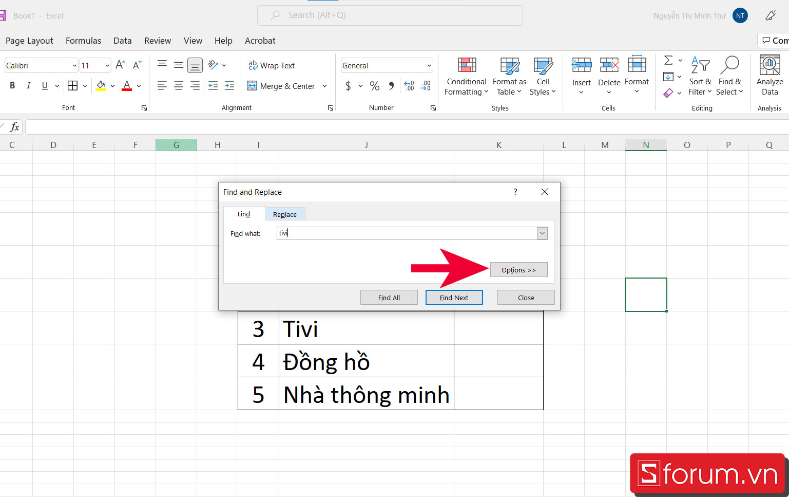 Cách tìm tên trong nhiều sheet trên Excel - bước 1