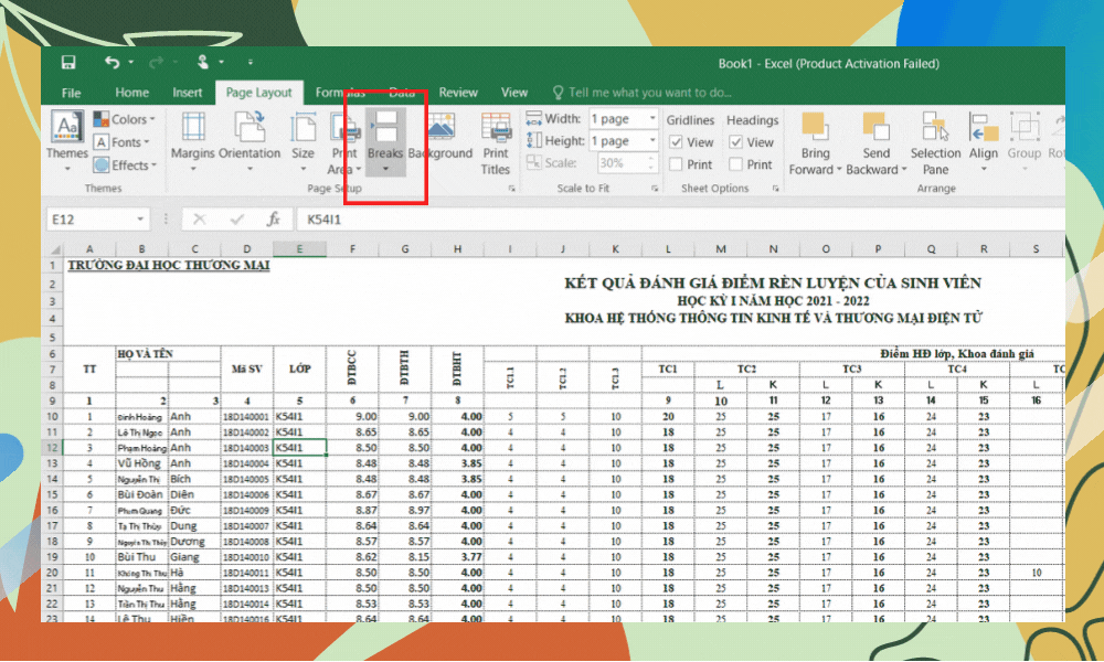 In trang A4 trong Excel bằng tính năng Breaks bước 2