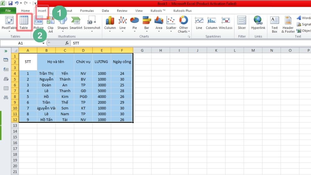Tạo bảng trong Excel nhanh chóng chỉ với 3 bước đơn giản