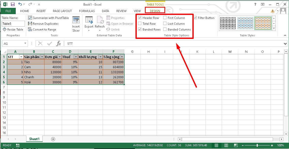 Hướng dẫn cách chỉnh sửa bảng trong Excel bước 2