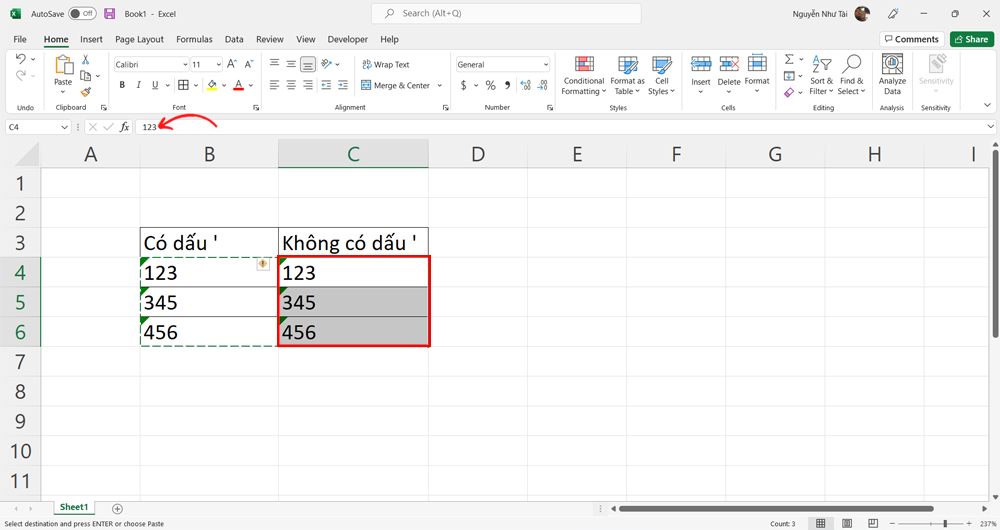 Bỏ dấu ‘ trong Excel - Hình 1