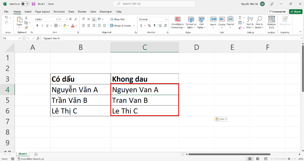 Cách bỏ dấu trong Excel bằng Unikey - Bước 4