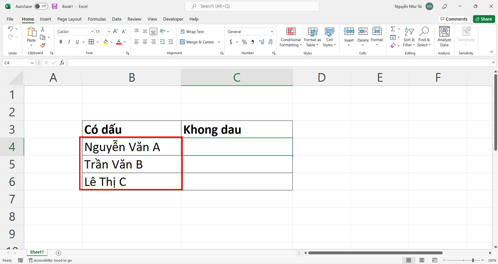 Bỏ dấu tiếng Việt trong Excel với EVkey - Bước 1