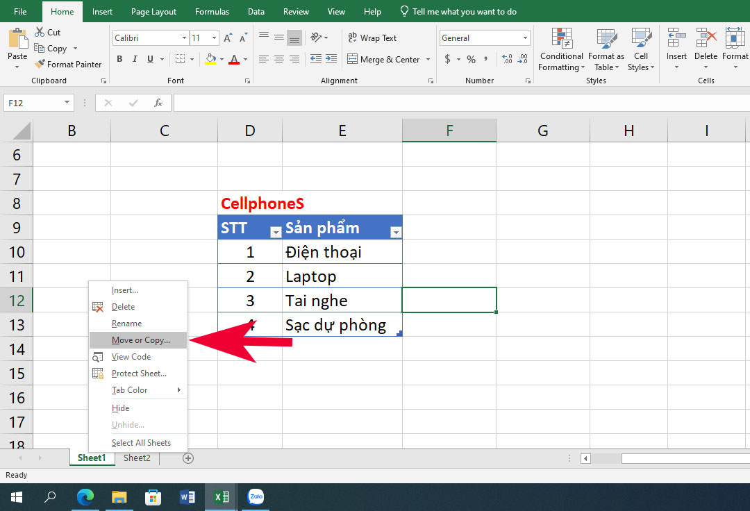 Cách copy Sheet trong Excel giữ nguyên định dạng - bước 1