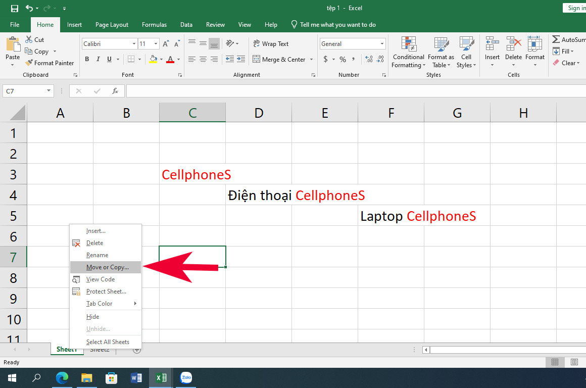 Hướng dẫn copy 1 Sheet trong Excel sang file khác - bước 1