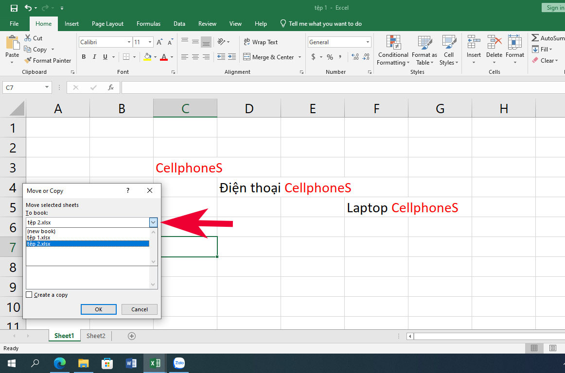 Hướng dẫn copy 1 Sheet trong Excel sang file khác - bước 2