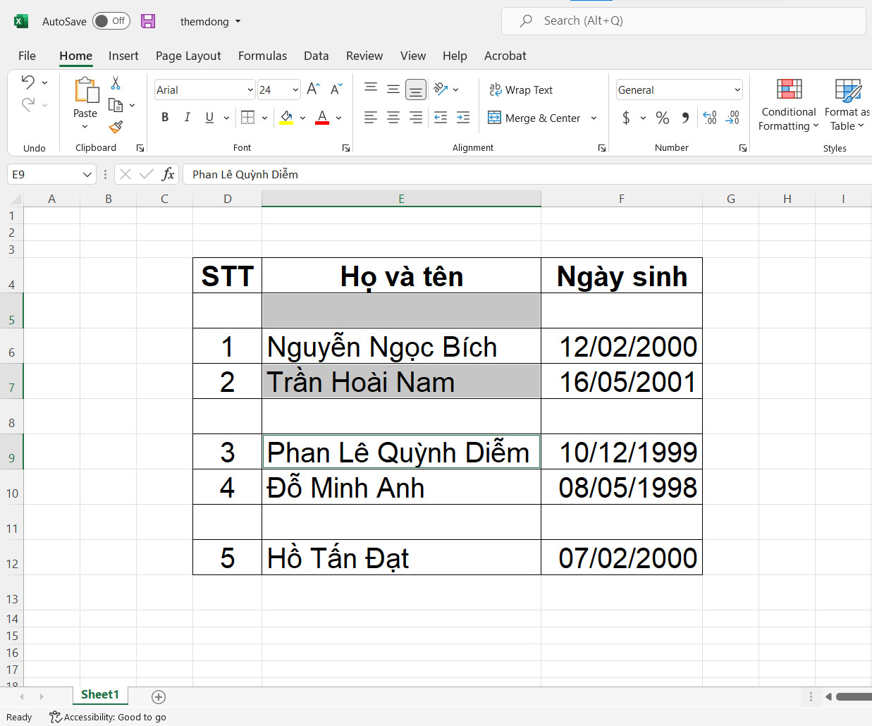 Cách thêm hàng ngang xen kẻ trong Excel - bước 3