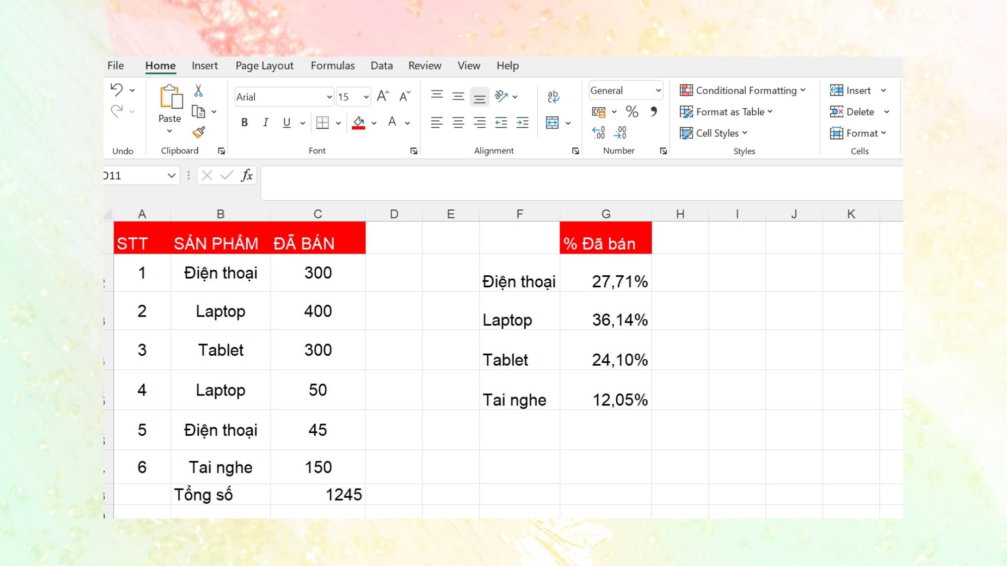 Cách tính tỷ lệ phần trăm trong Excel dựa trên nhiều hàng - Bước 5