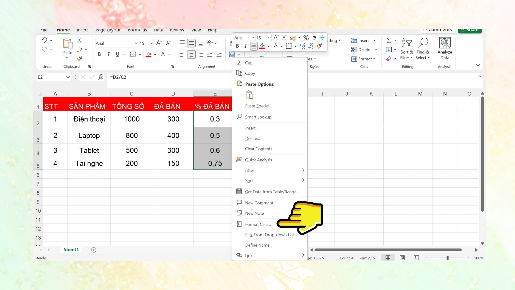 Hướng dẫn công thức tính phần trăm trong Excel - Bước 4
