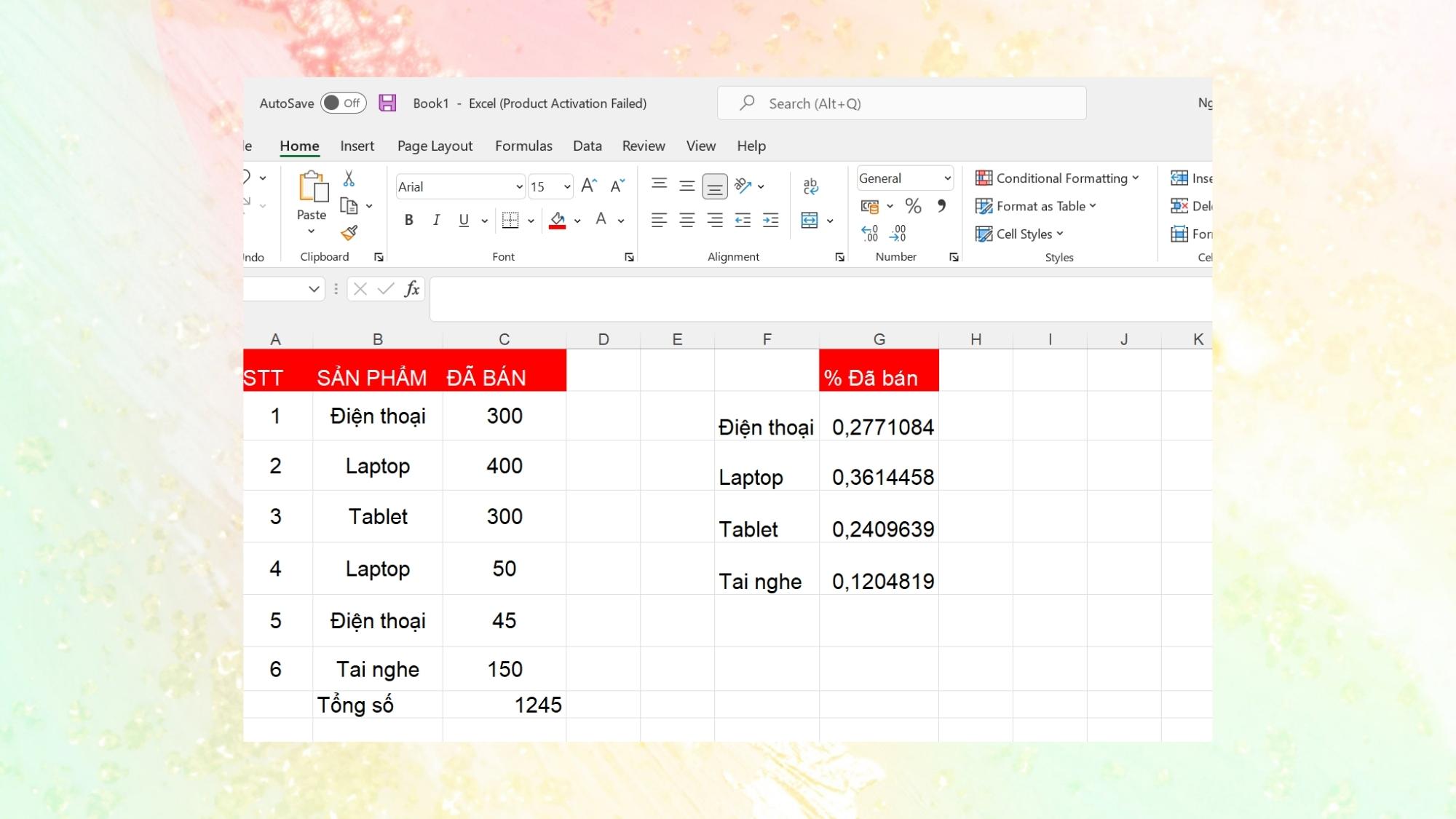 Cách tính tỷ lệ phần trăm trong Excel dựa trên nhiều hàng - Bước 2