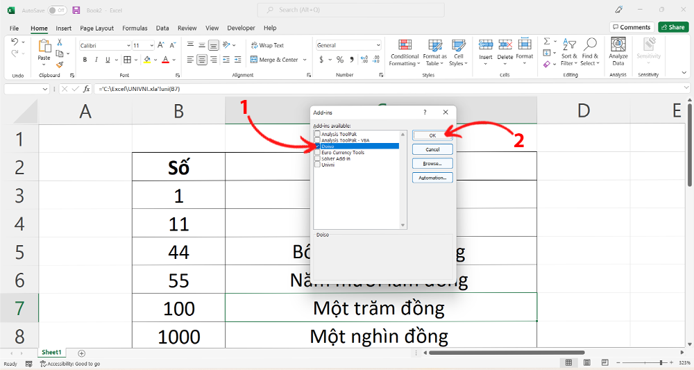 VND là hàm chuyển đổi số sang chữ trong Excel  - Bước 6