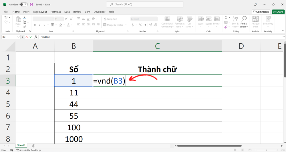 VND là hàm chuyển đổi số sang chữ trong Excel  - Bước 7
