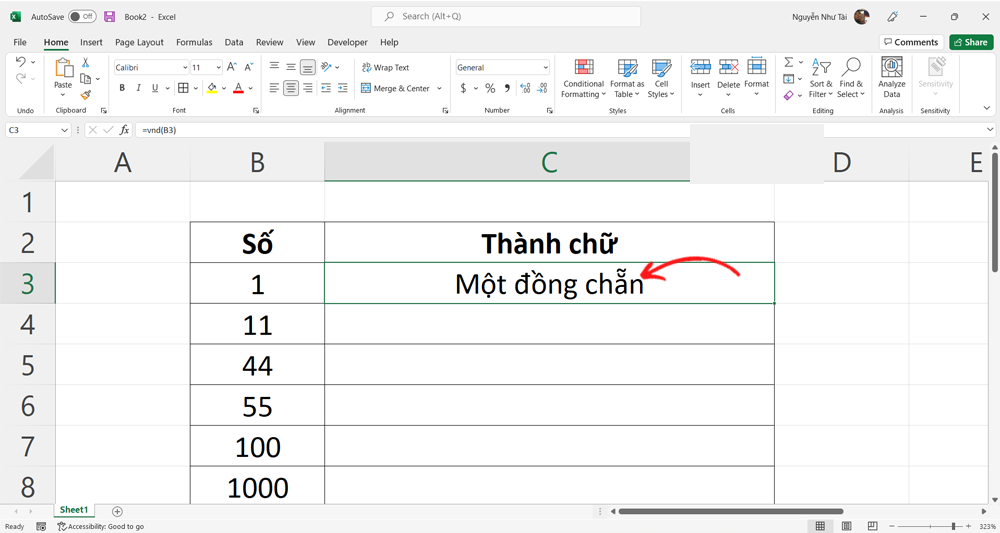 VND là hàm chuyển đổi số sang chữ trong Excel  - Bước 8