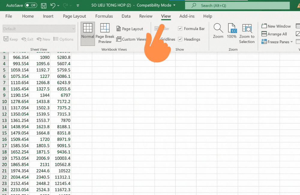 Cách cố định một hàng trong Excel - bước 1