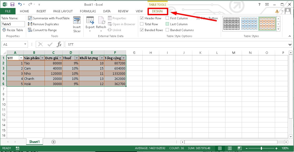 Hướng dẫn cách chỉnh sửa bảng trong Excel bước 1