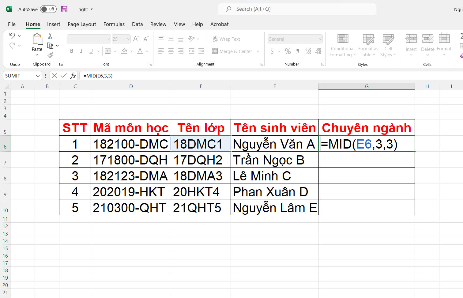 Cách sử dụng địa chỉ tương đối trong Excel - bước 1