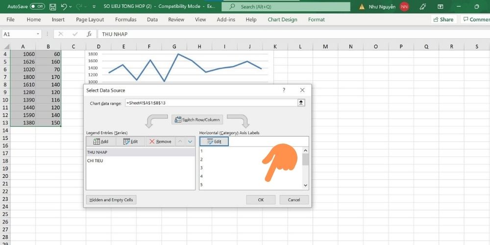 Thay đổi kiểu dữ liệu của biểu đồ trong Excel - bước 3