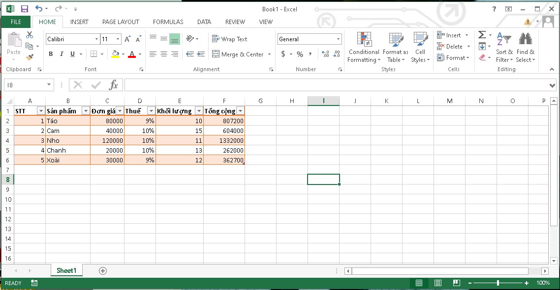 Cách tạo bảng trong Excel bằng tính năng Format as Table bước 4