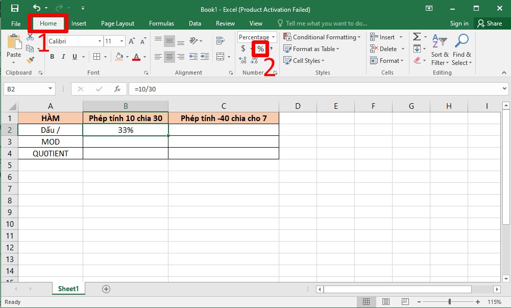 Cách chia phần trăm trong Excel nhanh chóng
