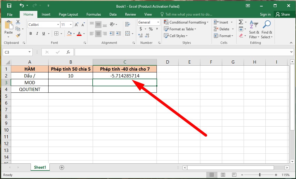 Hàm chia cơ bản trong Excel bước 4