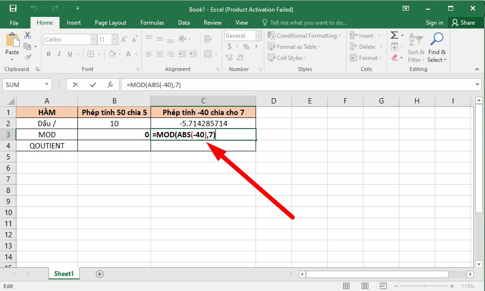 Cách sử dụng hàm chia lấy dư trong Excel (hàm MOD) bước 3