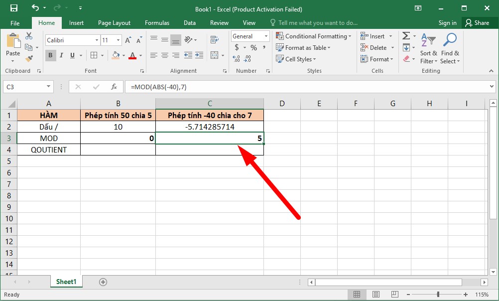 Cách sử dụng hàm chia lấy dư trong Excel (hàm MOD) bước 4
