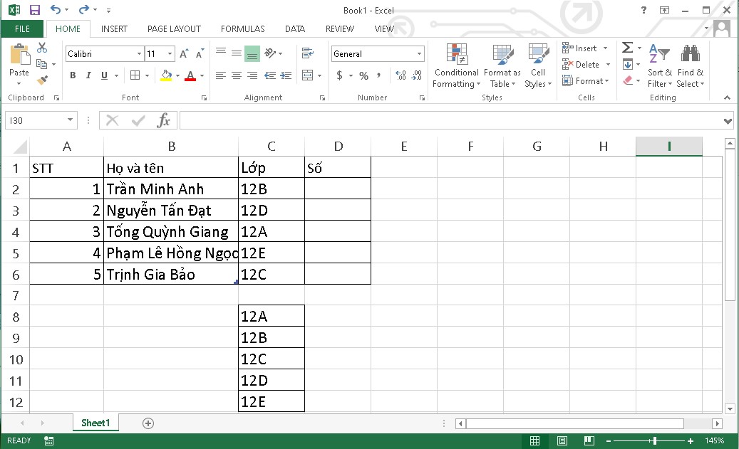 Ví dụ 2 về hàm Match trong Excel bước 1