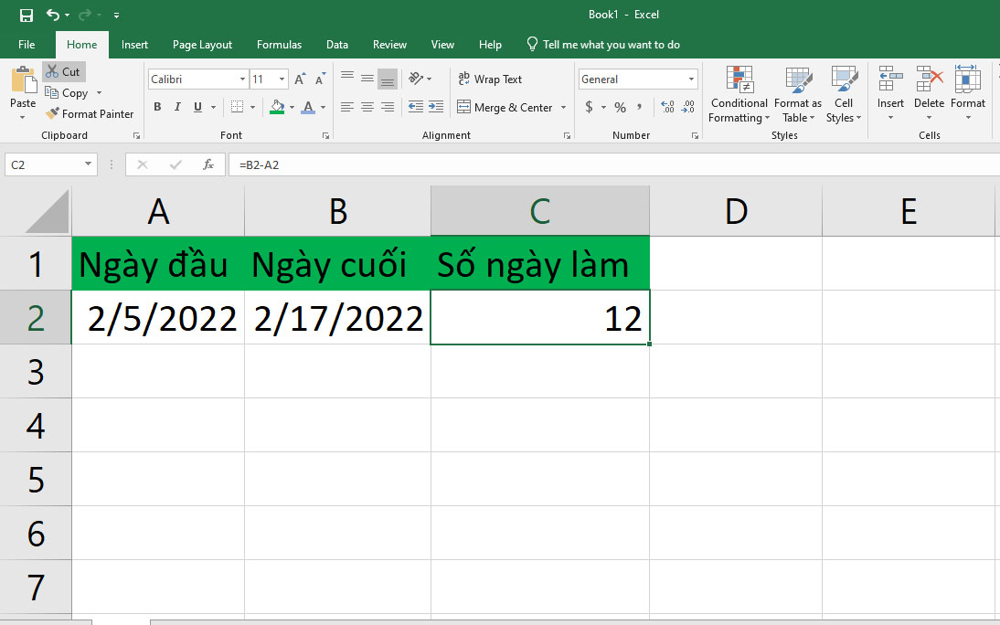 Cách sử dụng hàm trừ ngày trong Excel - bước 3