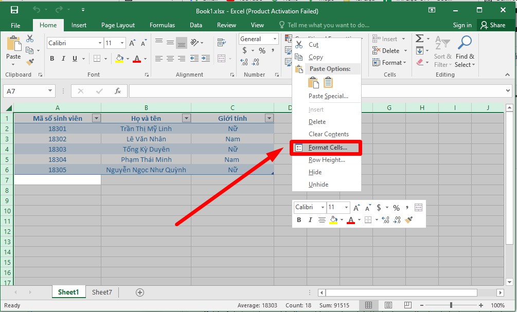 Cách khóa cột trong Excel không cho chỉnh sửa đơn giản bước 2