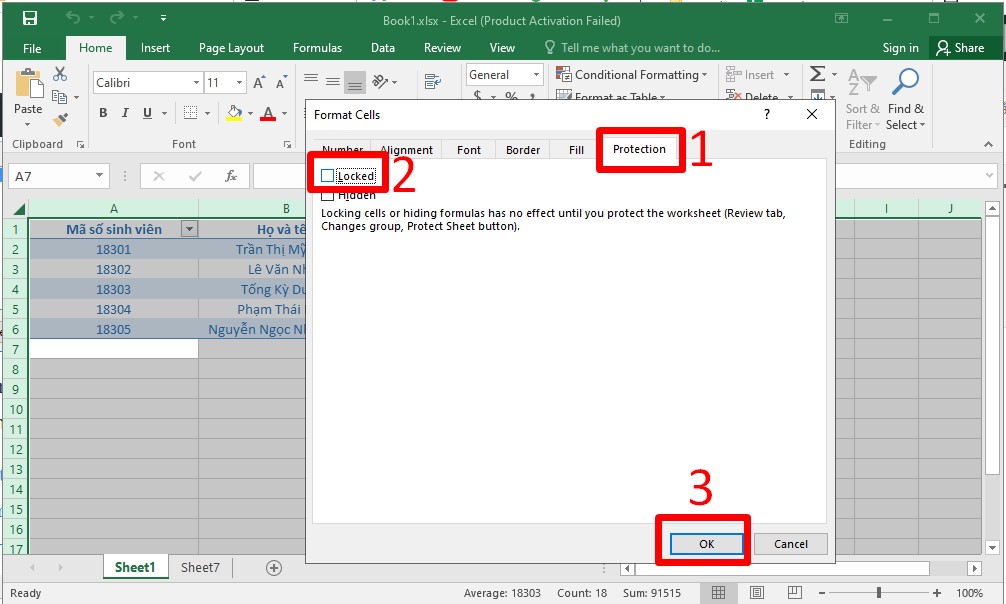 Cách khóa cột trong Excel không cho chỉnh sửa đơn giản bước 3
