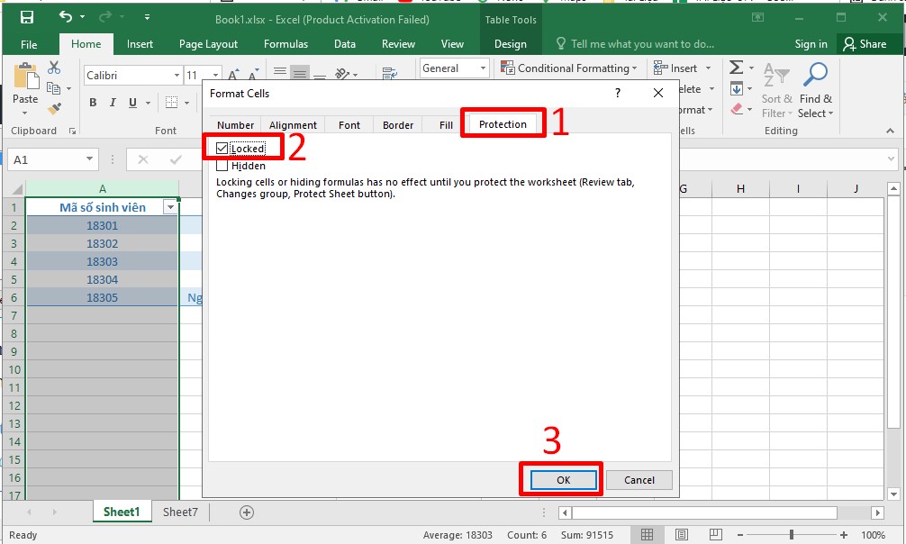 Cách khóa cột trong Excel không cho chỉnh sửa đơn giản bước 5