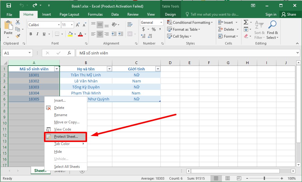 Cách khóa cột trong Excel không cho chỉnh sửa đơn giản bước 6