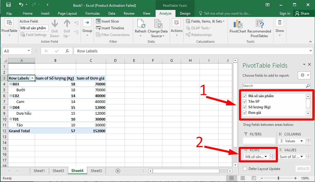 Cách lọc tên trùng trong Excel bằng Pivot Table bước 2