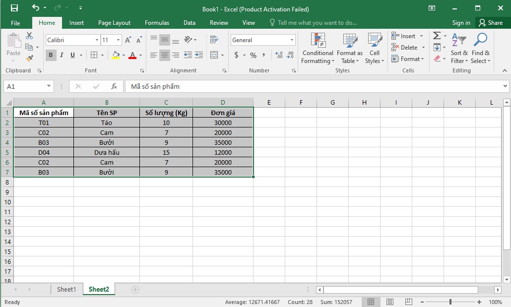 Cách lọc danh sách trùng trong Excel bằng Advanced Filter bước 1