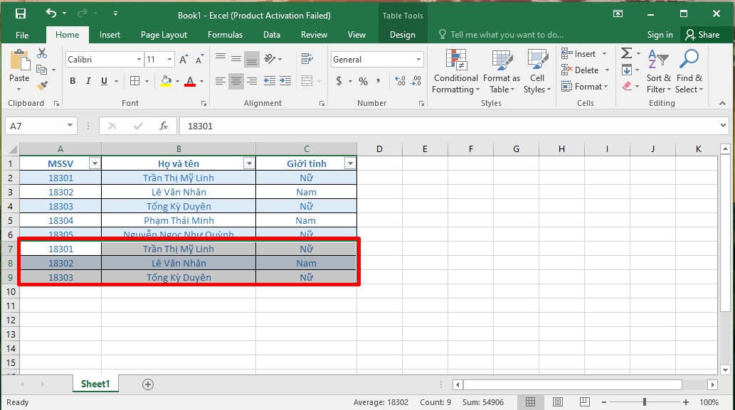 Cách lọc dữ liệu trùng trong Excel bằng Remove Duplicate bước 1