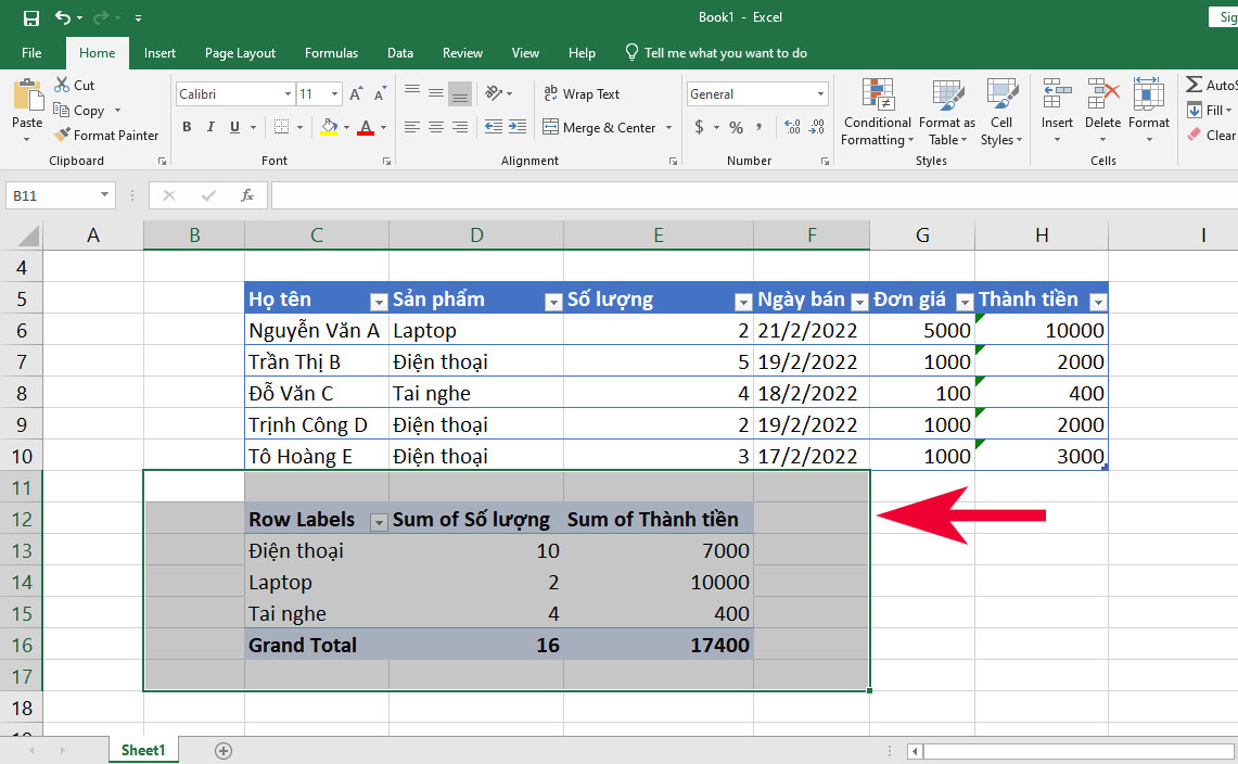 Hướng dẫn cách xóa hoàn toàn bảng PivotTable trong Excel - bước 1
