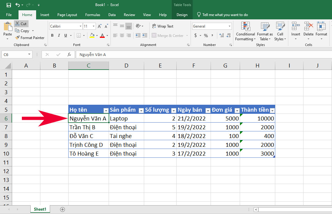 Hướng dẫn cách dùng PivotTable trong Excel để thống kê dữ liệu đơn giản - bước 1