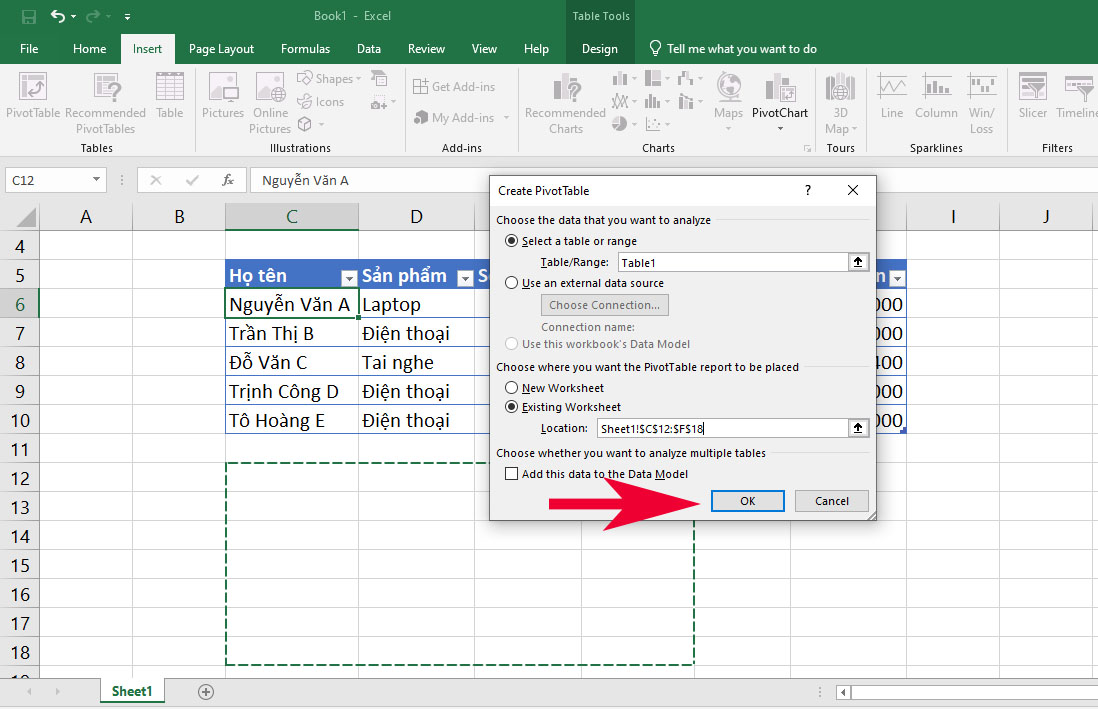 Hướng dẫn cách dùng PivotTable trong Excel để thống kê dữ liệu đơn giản - bước 3