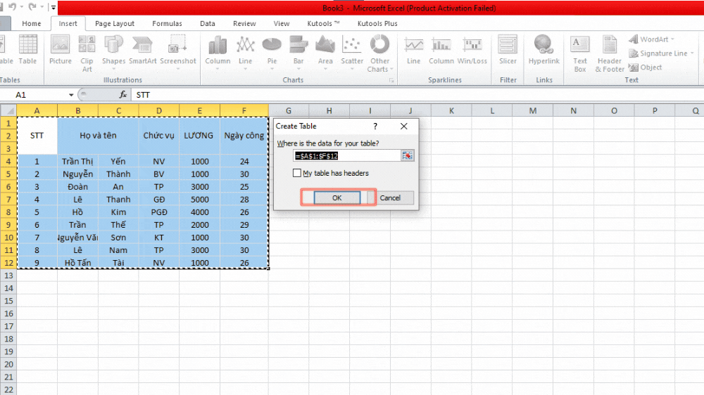 Tạo bảng trong Excel nhanh chóng chỉ với 3 bước đơn giản