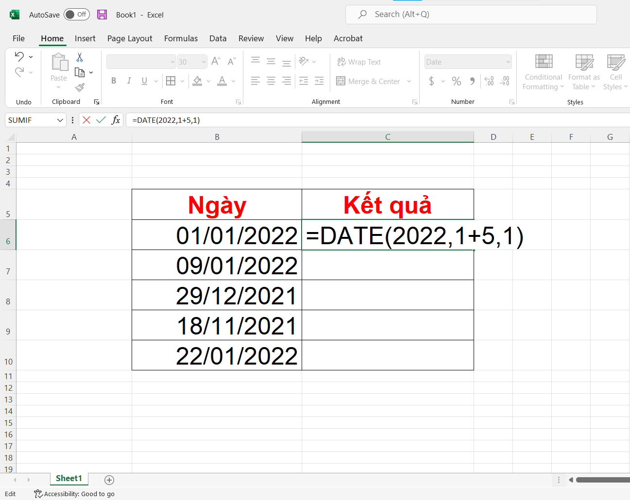 Cách tính số ngày trong Excel bằng cách cộng thêm số ngày, tuần, tháng - bước 3