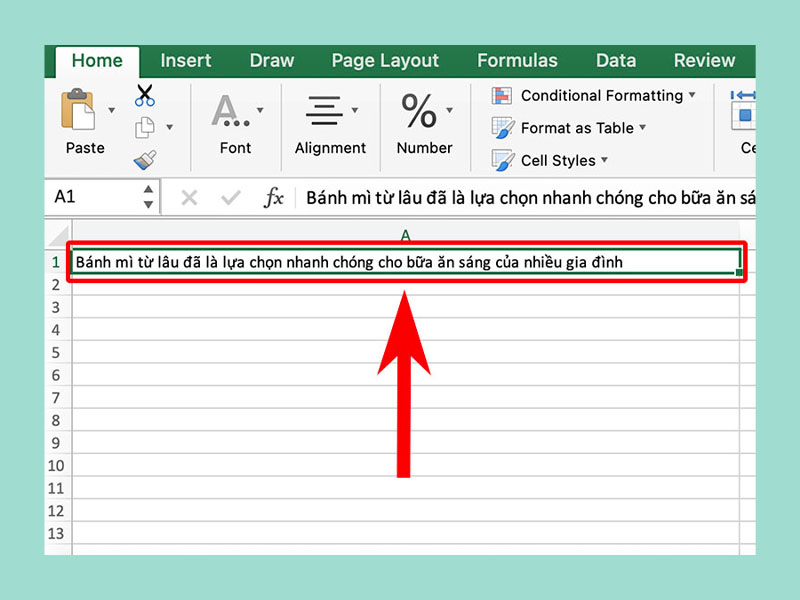 Xuống dòng trong Excel bằng Wrap Text