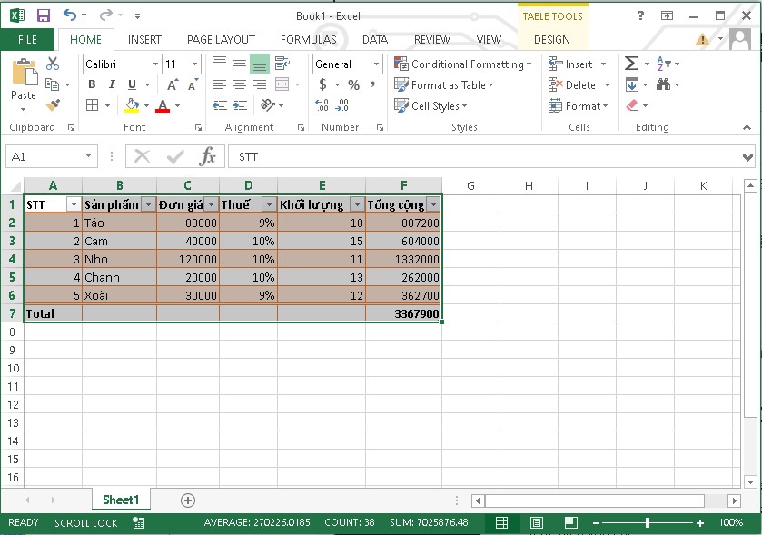 Cách xoá bảng trong Excel đơn giản bước 1