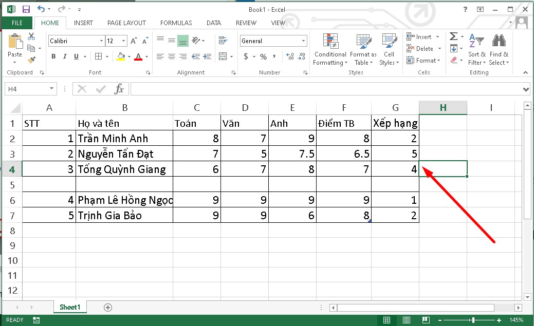 Xóa dòng trống trong Excel bằng phím tắt  bước 4