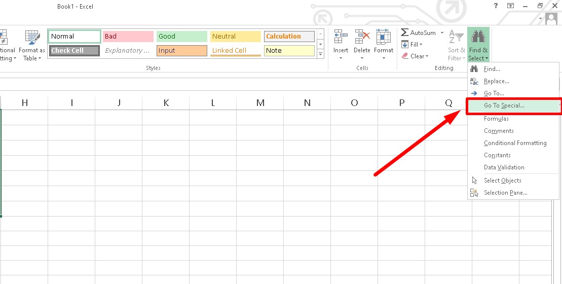 Xóa ô trống trong Excel bằng lệnh Go to Special bước 2